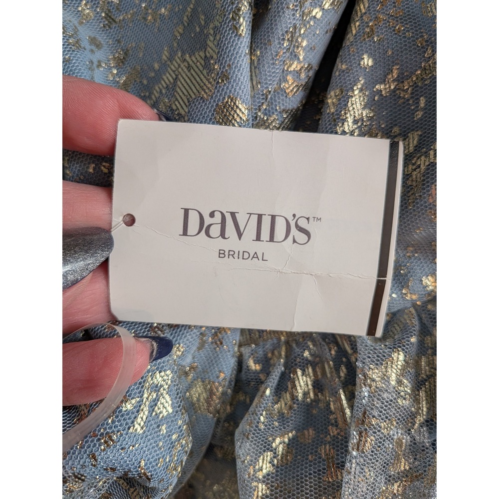 Prom Wedding Fairy Elegant Icy Blue Gold Metallic David's Bridal Maxi 21 Dress - Picture 9 of 12
